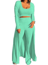 Women Solid Color Knit Crop Top & Wide Leg Pants & Cardigan Sets - Sets - INS | Online Fashion Free Shipping Clothing, Dresses, Tops, Shoes - 14/05/2021 - 140521 - Color_Black