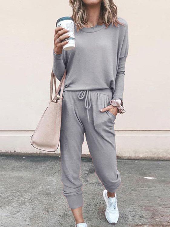 Women Solid Color Long Sleeve Long Pants Pajamas Set - INS | Online Fashion Free Shipping Clothing, Dresses, Tops, Shoes
