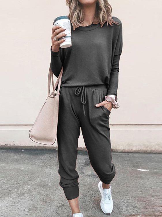 Women Solid Color Long Sleeve Long Pants Pajamas Set - INS | Online Fashion Free Shipping Clothing, Dresses, Tops, Shoes