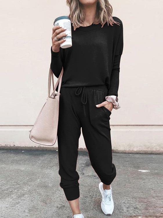 Women Solid Color Long Sleeve Long Pants Pajamas Set - INS | Online Fashion Free Shipping Clothing, Dresses, Tops, Shoes