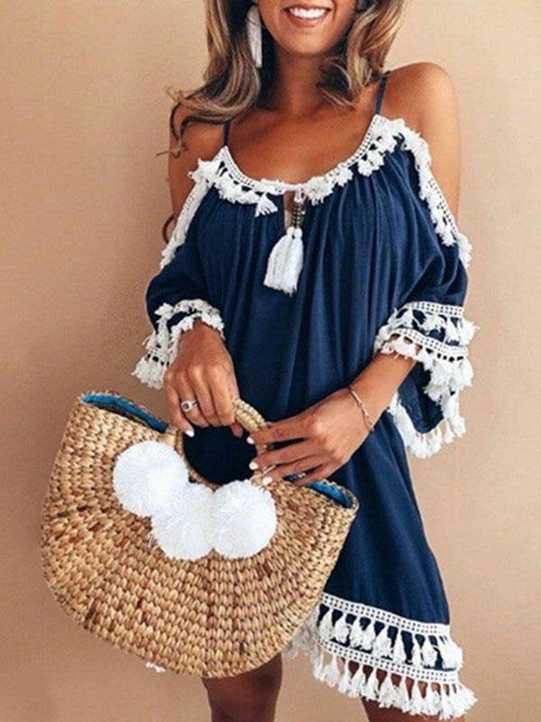 Women Solid Color Off Shoulder Strap Mini Dress - Mini Dresses - INS | Online Fashion Free Shipping Clothing, Dresses, Tops, Shoes - 17/05/2021 - Color_Blue - Color_Wine Red