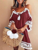 Women Solid Color Off Shoulder Strap Mini Dress - Mini Dresses - INS | Online Fashion Free Shipping Clothing, Dresses, Tops, Shoes - 17/05/2021 - Color_Blue - Color_Wine Red