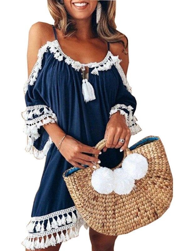 Women Solid Color Off Shoulder Strap Mini Dress - Mini Dresses - INS | Online Fashion Free Shipping Clothing, Dresses, Tops, Shoes - 17/05/2021 - Color_Blue - Color_Wine Red