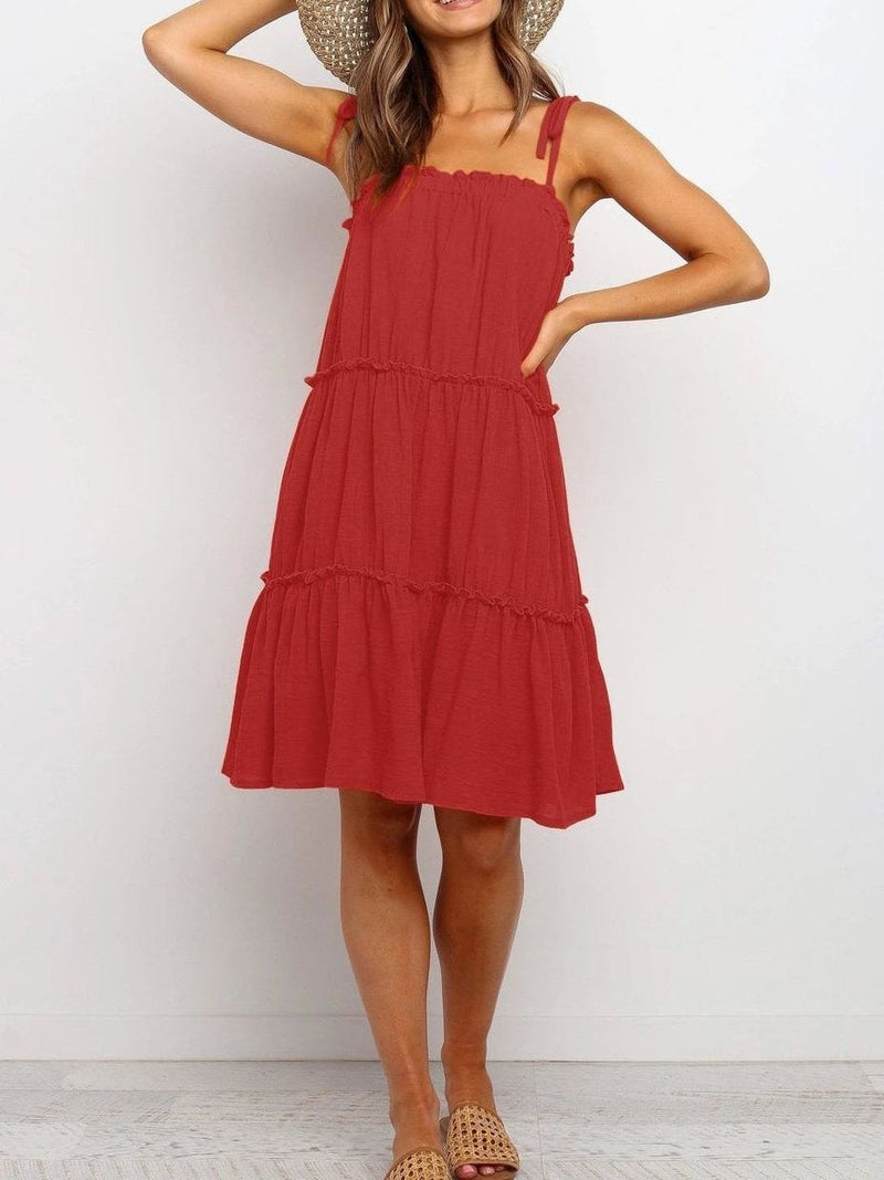 Women Solid Color Tier Dress - Dresses - INS | Online Fashion Free Shipping Clothing, Dresses, Tops, Shoes - Black - Blue - Color_Black