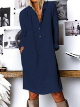 Women Solid Cotton And Linen Long-sleeved Dress