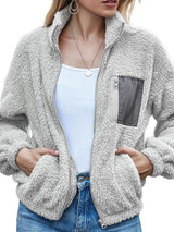 Women Splicing Sherpa Fleece Jacket - INS | Online Fashion Free Shipping Clothing, Dresses, Tops, Shoes