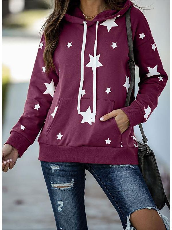 Women Star Printed Loose Hooded - INS | Online Fashion Free Shipping Clothing, Dresses, Tops, Shoes