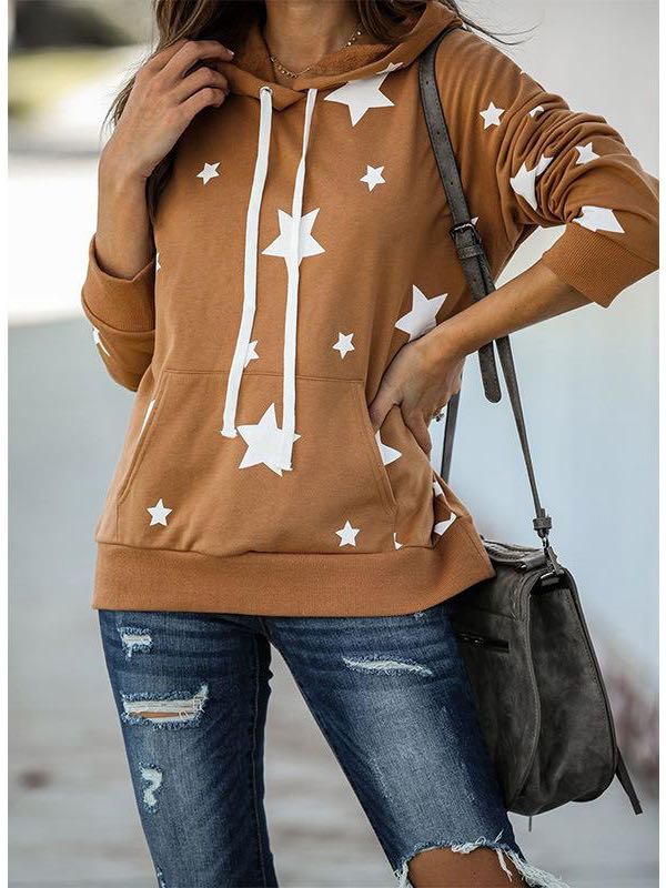 Women Star Printed Loose Hooded - INS | Online Fashion Free Shipping Clothing, Dresses, Tops, Shoes