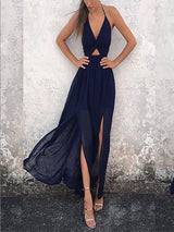 Women Strapless Deep V Neck Split Hem Maxi Dress - Maxi Dresses - INS | Online Fashion Free Shipping Clothing, Dresses, Tops, Shoes - 14/05/2021 - 140521 - Color_Dark Blue
