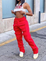 Women Street Fashion Solid Color Multi-pockets Trousers - Trousers - INS | Online Fashion Free Shipping Clothing, Dresses, Tops, Shoes - 17/05/2021 - Color_Black - Color_Red