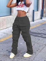 Women Street Fashion Solid Color Multi-pockets Trousers - Trousers - INS | Online Fashion Free Shipping Clothing, Dresses, Tops, Shoes - 17/05/2021 - Color_Black - Color_Red