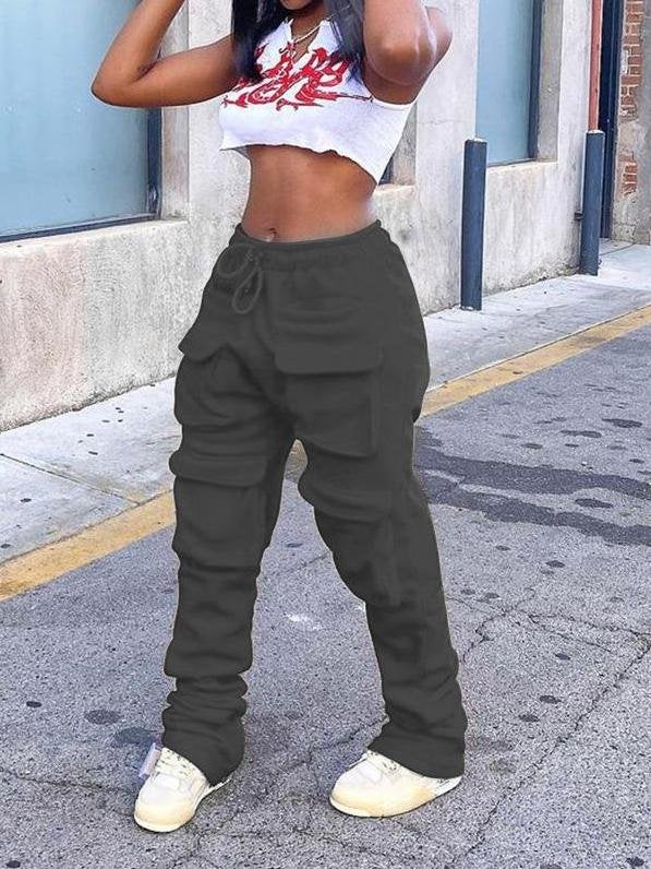 Women Street Fashion Solid Color Multi-pockets Trousers - Trousers - INS | Online Fashion Free Shipping Clothing, Dresses, Tops, Shoes - 17/05/2021 - Color_Black - Color_Red