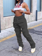Women Street Fashion Solid Color Multi-pockets Trousers - Trousers - INS | Online Fashion Free Shipping Clothing, Dresses, Tops, Shoes - 17/05/2021 - Color_Black - Color_Red