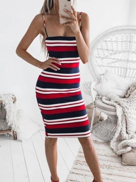 Women Stripe Slip Dress - Dresses - INS | Online Fashion Free Shipping Clothing, Dresses, Tops, Shoes - Bodycon Dress - Color_Pink - Color_Red