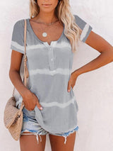 Women Stripes Printed Scoop Neck Short Sleeve T-shirts - T-shirts - INS | Online Fashion Free Shipping Clothing, Dresses, Tops, Shoes - 18/05/2021 - Color_Grey - Color_Khaki