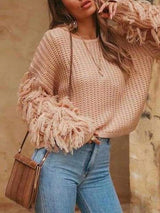 Women Tassel O-neck Knit Sweater - Sweaters - INS | Online Fashion Free Shipping Clothing, Dresses, Tops, Shoes - Sweaters - -