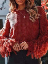 Women Tassel O-neck Knit Sweater - Sweaters - INS | Online Fashion Free Shipping Clothing, Dresses, Tops, Shoes - Sweaters - -