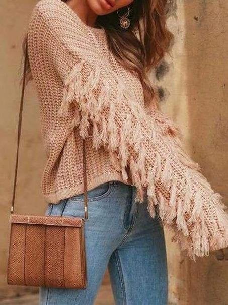 Women Tassel O-neck Knit Sweater - Sweaters - INS | Online Fashion Free Shipping Clothing, Dresses, Tops, Shoes - Sweaters - -