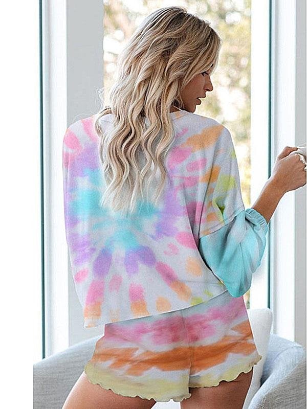 Women Tie Dye Printed Ruffle Short Pajamas Set - Two-piece Outfits - INS | Online Fashion Free Shipping Clothing, Dresses, Tops, Shoes - 14/05/2021 - 140521 - Color_Multicolor