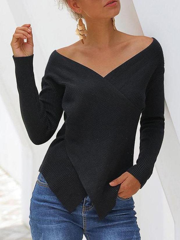 Women V-neck Knit Sweater - Sweaters - INS | Online Fashion Free Shipping Clothing, Dresses, Tops, Shoes - Sweaters - -