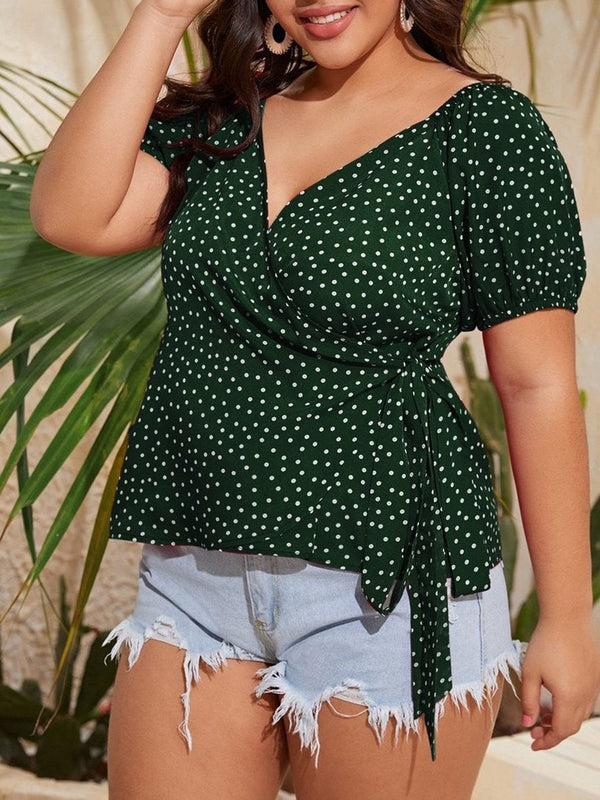 Women V-neck Print Plus Size Top - Blouses - INS | Online Fashion Free Shipping Clothing, Dresses, Tops, Shoes - Best Seller - Blouses - Color_Green