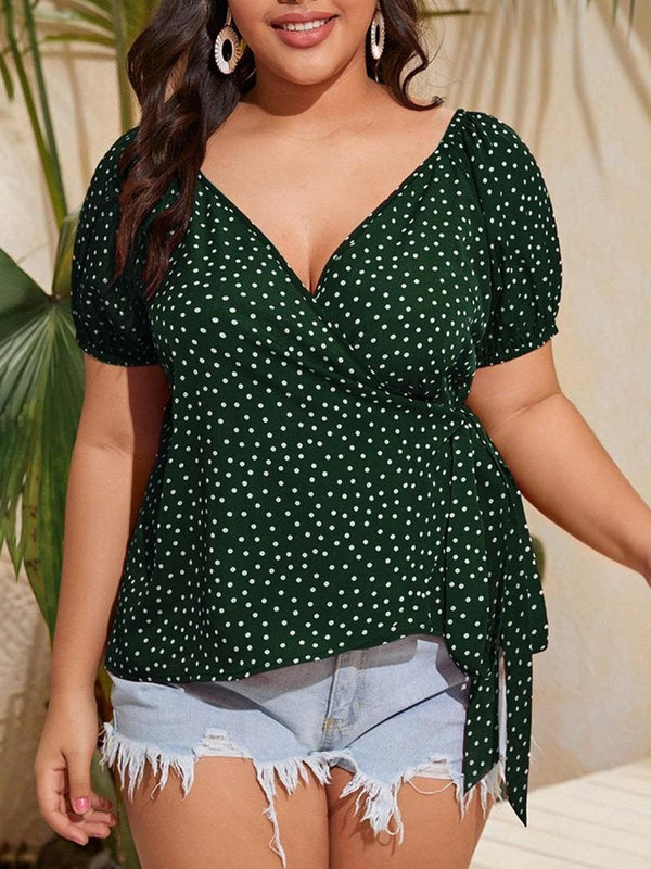 Women V-neck Print Plus Size Top - Blouses - INS | Online Fashion Free Shipping Clothing, Dresses, Tops, Shoes - Best Seller - Blouses - Color_Green