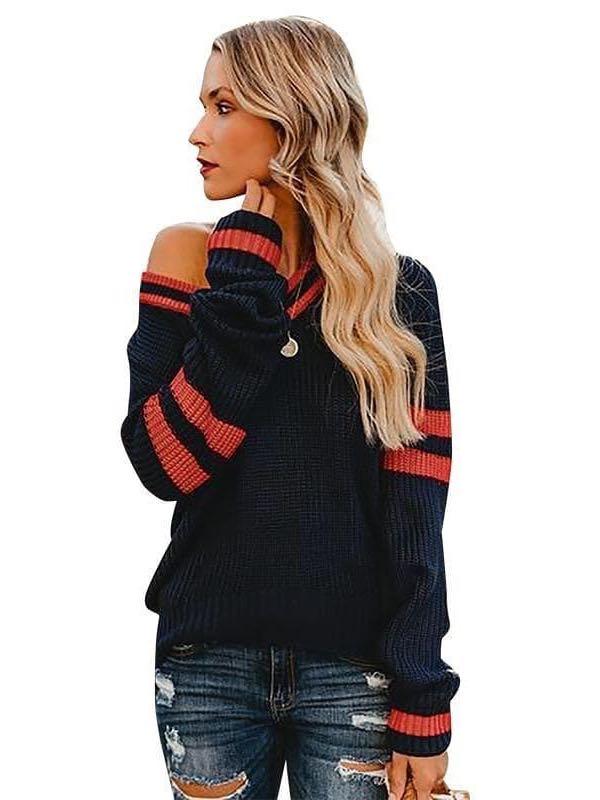 Women V-neck Splicing Knit Sweater - INS | Online Fashion Free Shipping Clothing, Dresses, Tops, Shoes