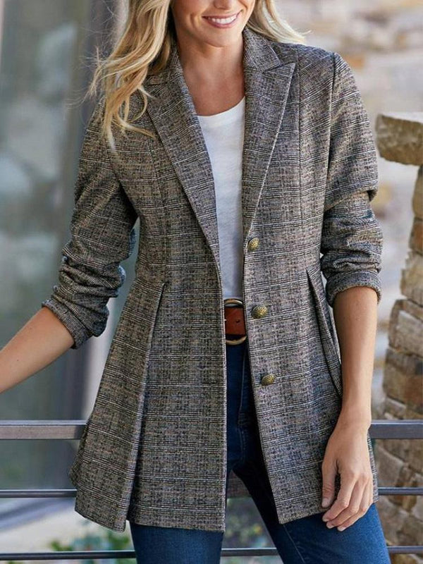 Women's Blazer Lapel Check Print Button Ruffle Hem Blazer - Blazers - INS | Online Fashion Free Shipping Clothing, Dresses, Tops, Shoes - 07/09/2021 - BLA2109081129 - Category_Blazers