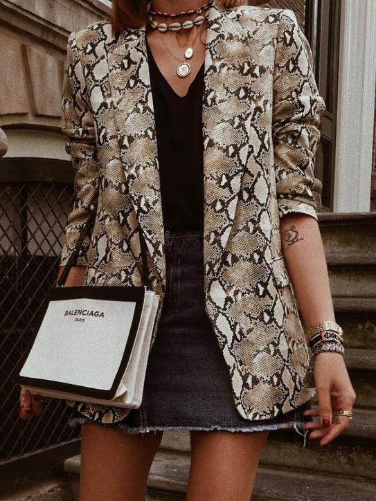 Women's Blazer Snake Print Lapel Long Sleeve Slim Blazer - Blazers - INS | Online Fashion Free Shipping Clothing, Dresses, Tops, Shoes - 27/10/2021 - 30-40 - BLA2110271160