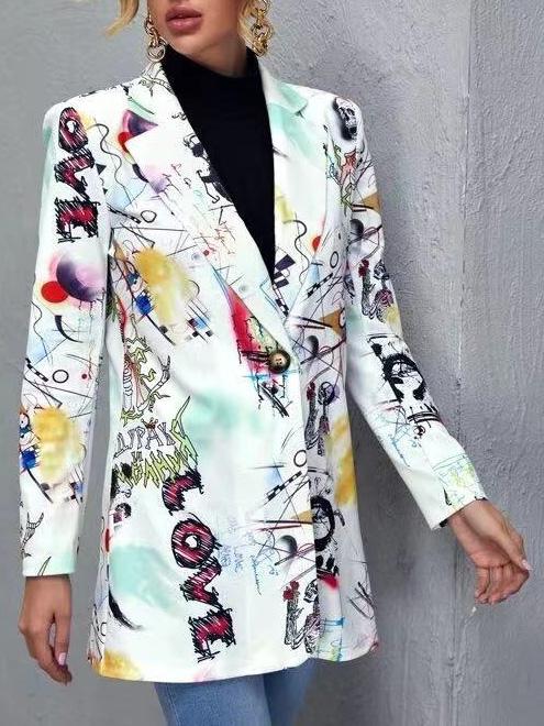 Women's Blazers Fashion Letter Head Print Blazer - Blazers - INS | Online Fashion Free Shipping Clothing, Dresses, Tops, Shoes - 20-30 - 21/08/2021 - BLA2108211123