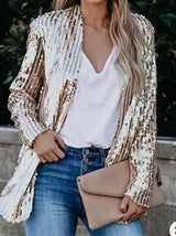 Women's Blazers Fashion Sequin Lapel Long Sleeve Blazer - Blazers - INS | Online Fashion Free Shipping Clothing, Dresses, Tops, Shoes - 01/12/2021 - 40-50 - BLA2112011182