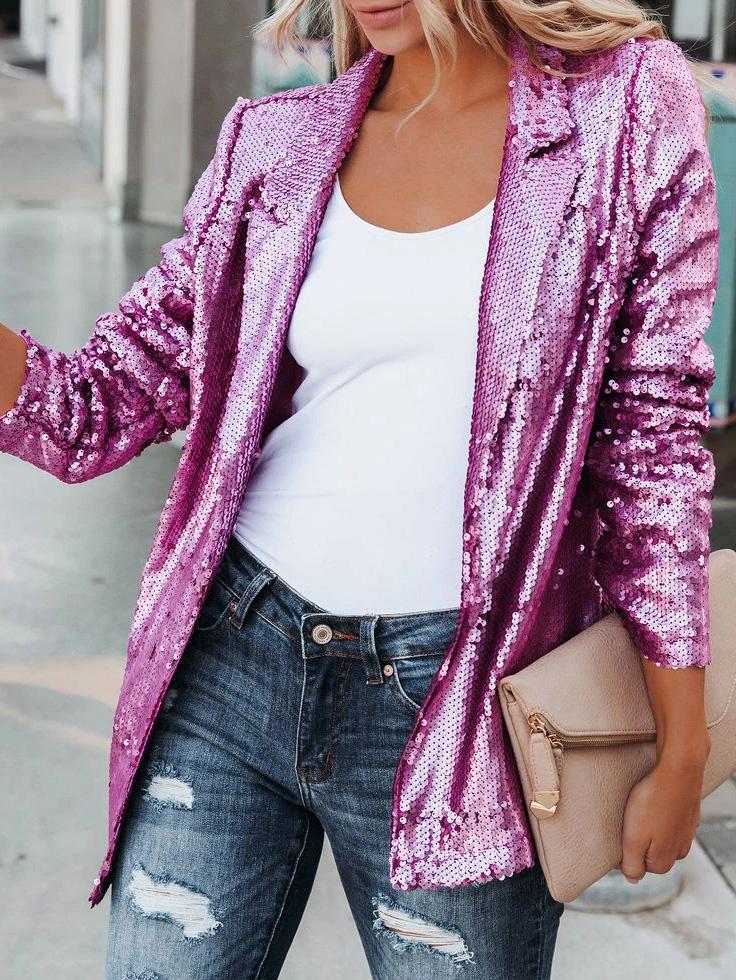 Women's Blazers Fashion Sequin Lapel Long Sleeve Blazer - Blazers - INS | Online Fashion Free Shipping Clothing, Dresses, Tops, Shoes - 01/12/2021 - 40-50 - BLA2112011182