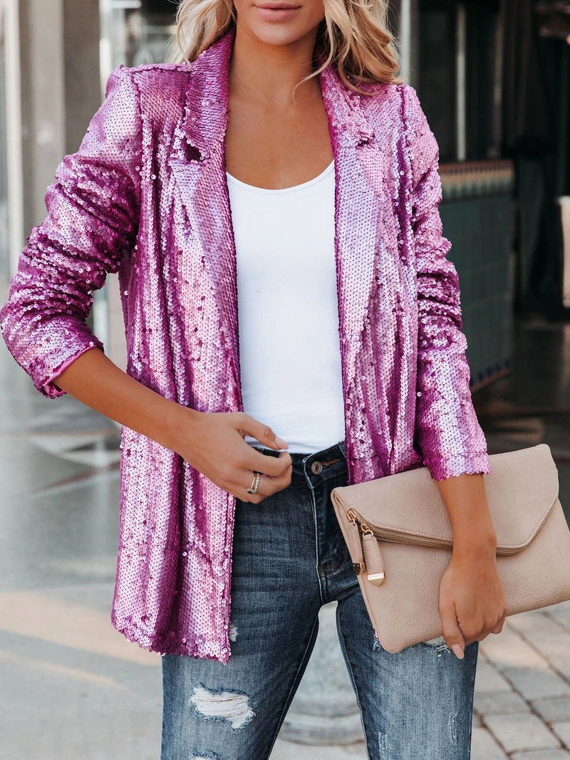 Women's Blazers Fashion Sequin Lapel Long Sleeve Blazer - Blazers - INS | Online Fashion Free Shipping Clothing, Dresses, Tops, Shoes - 01/12/2021 - 40-50 - BLA2112011182