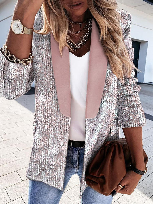 Women's Blazers Fashion Sparkling Lapel Long Sleeve Blazer - Blazers - INS | Online Fashion Free Shipping Clothing, Dresses, Tops, Shoes - 23/09/2021 - 40-50 - BLA2109241132