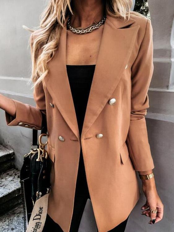 Women's Blazers Lapel Double-Breasted Long Sleeve Blazer - Blazers - INS | Online Fashion Free Shipping Clothing, Dresses, Tops, Shoes - 16/11/2021 - 30-40 - BLA2111161179