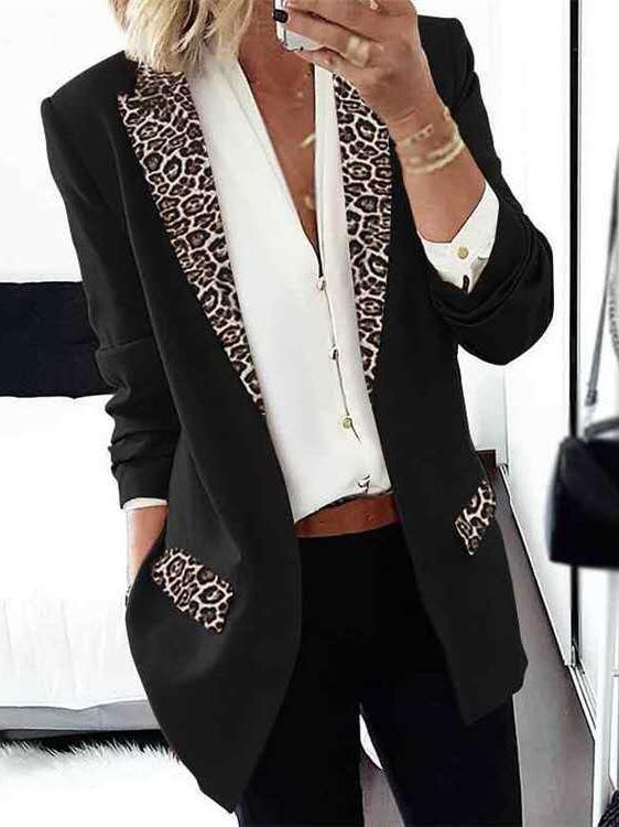 Women's Blazers Leopard Print Stitching Long Sleeve Blazer - Blazers - INS | Online Fashion Free Shipping Clothing, Dresses, Tops, Shoes - 10/09/2021 - 20-30 - BLA2109101130