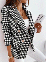 Women's Blazers Plaid Double-Breasted Long Sleeve Blazer - Blazers - INS | Online Fashion Free Shipping Clothing, Dresses, Tops, Shoes - 05/11/2021 - 20-30 - BLA2111051168