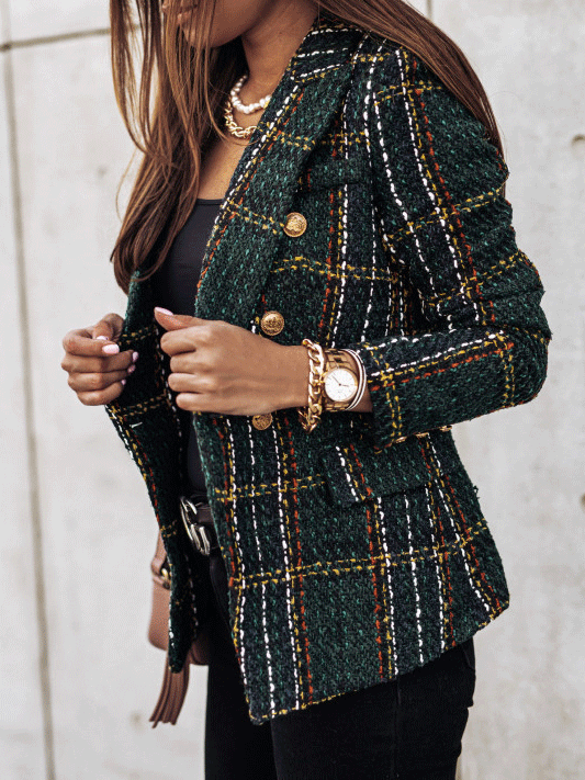 Women's Blazers Plaid Double-Breasted Long Sleeve Blazer - Blazers - INS | Online Fashion Free Shipping Clothing, Dresses, Tops, Shoes - 20-30 - 21/10/2021 - BLA2110211152