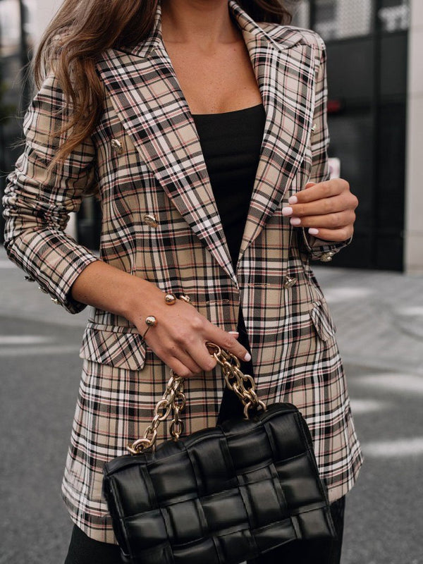 Women's Blazers Plaid Lapel Button Pocket Long Sleeve Blazer - Blazers - INS | Online Fashion Free Shipping Clothing, Dresses, Tops, Shoes - 08/11/2021 - 30-40 - BLA2111081169