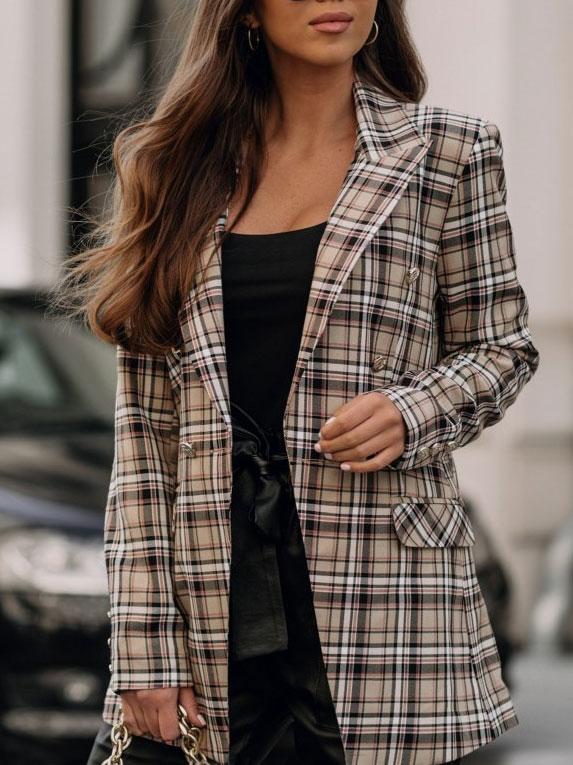 Women's Blazers Plaid Lapel Button Pocket Long Sleeve Blazer - Blazers - INS | Online Fashion Free Shipping Clothing, Dresses, Tops, Shoes - 08/11/2021 - 30-40 - BLA2111081169