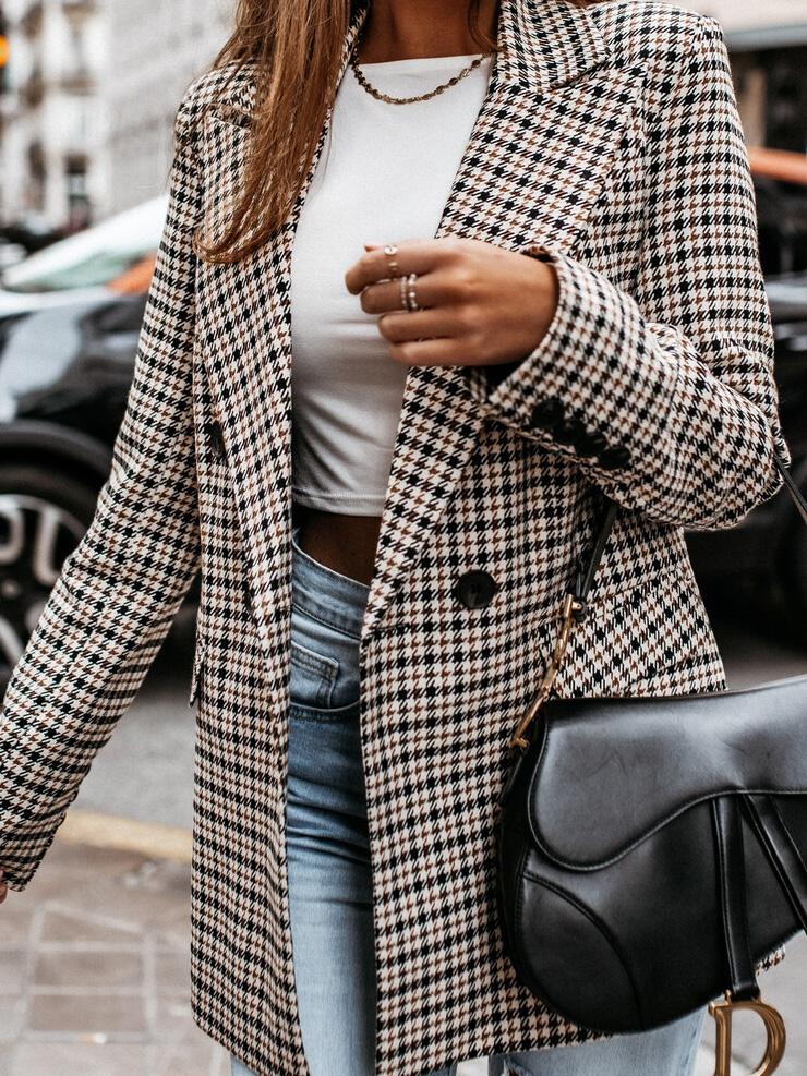 Women's Blazers Plaid Print Lapel Small Blazer - Blazers - INS | Online Fashion Free Shipping Clothing, Dresses, Tops, Shoes - 30-40 - BLA2108101114 - Category_Blazers