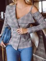 Women's Blazers Plaid V-Neck Sling Long Sleeve Blazers - Blazers - INS | Online Fashion Free Shipping Clothing, Dresses, Tops, Shoes - 09/11/2021 - 30-40 - BLA2111091170