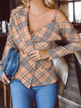 Women's Blazers Plaid V-Neck Sling Long Sleeve Blazers - Blazers - INS | Online Fashion Free Shipping Clothing, Dresses, Tops, Shoes - 09/11/2021 - 30-40 - BLA2111091170