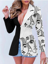 Women's Blazers Printed Lapel Zip Long Sleeve Blazer - Blazers - INS | Online Fashion Free Shipping Clothing, Dresses, Tops, Shoes - 28/10/2021 - 40-50 - BLA2110281162