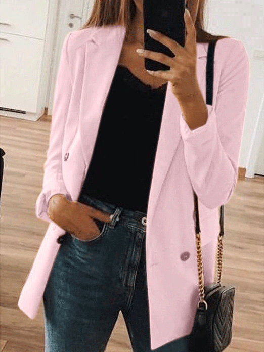 Women's Blazers Solid Pocket Lapel Mid-Length Blazer - Blazers - INS | Online Fashion Free Shipping Clothing, Dresses, Tops, Shoes - 20-30 - 23/10/2021 - BLA2110231157