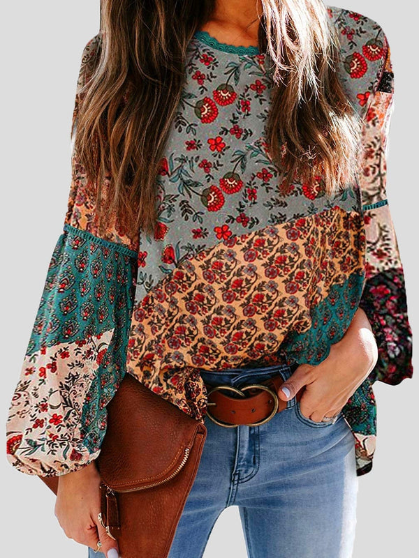 Women's Blouses Bohemian Printed Bubble Long Sleeve Blouse - Blouses - Instastyled | Online Fashion Free Shipping Clothing, Dresses, Tops, Shoes - 29/12/2021 - 30-40 - BLO2112291515