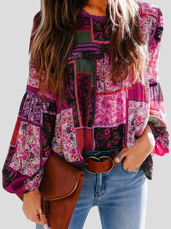 Women's Blouses Bohemian Printed Bubble Long Sleeve Blouse - Blouses - Instastyled | Online Fashion Free Shipping Clothing, Dresses, Tops, Shoes - 29/12/2021 - 30-40 - BLO2112291515