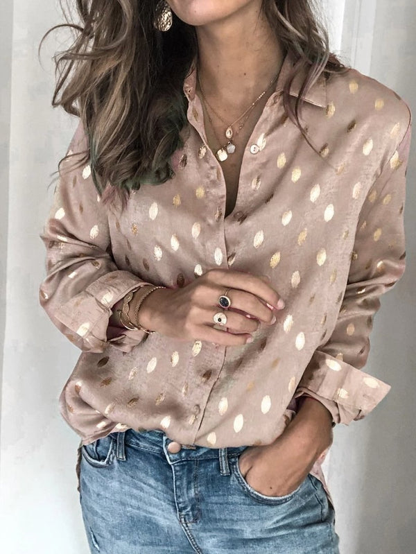 Women's Blouses Bronzing Print Lapel Button Long Sleeve Blouse - Blouses - INS | Online Fashion Free Shipping Clothing, Dresses, Tops, Shoes - 20-30 - 27/10/2021 - BLO2110271391