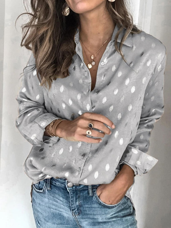 Women's Blouses Bronzing Print Lapel Button Long Sleeve Blouse - Blouses - INS | Online Fashion Free Shipping Clothing, Dresses, Tops, Shoes - 20-30 - 27/10/2021 - BLO2110271391