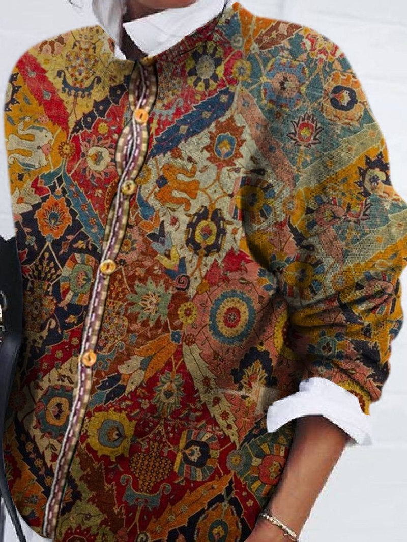Women's Blouses Brushed Geometric Print Button Long Sleeve Blouse - Blouses - INS | Online Fashion Free Shipping Clothing, Dresses, Tops, Shoes - 15/11/2021 - BLO2111151433 - Blouses